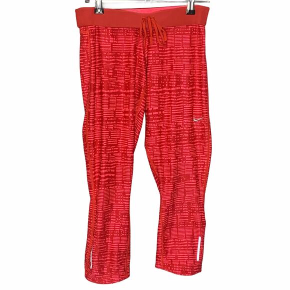 Nike Athleisure Red Pink Stripe Crop Legging Small Just Do It Activewear Dri-Fit - Picture 4 of 11